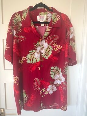 Hawaii Hangover Pineapple Garden Red Rayon Hawaiian Aloha Shirt Men’s L